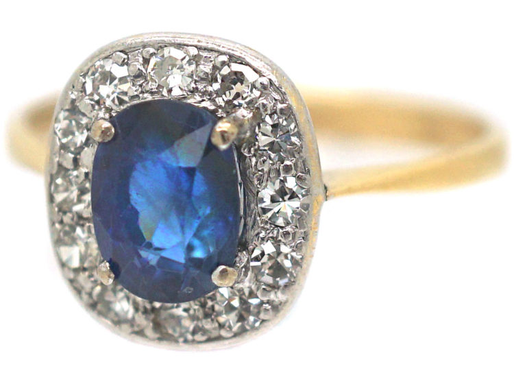 Art Deco 18ct Gold & Platinum, Sapphire & Diamond Cluster Ring