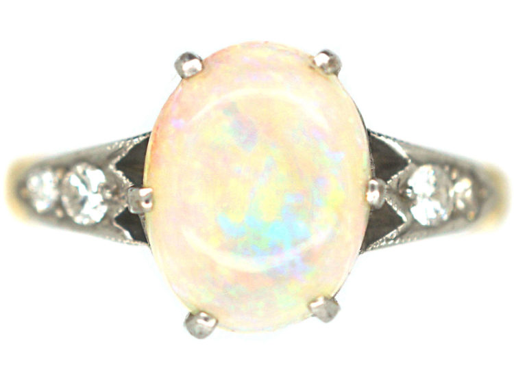 Art Deco 18ct Gold & Platinum, Opal & Diamond Ring