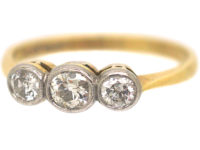 Art Deco 18ct Gold & Platinum, Three Stone Diamond Ring