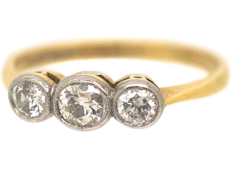 Art Deco 18ct Gold & Platinum, Three Stone Diamond Ring