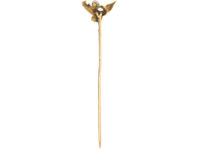 Art Nouveau 18ct Gold Tie Pin of a Stork with a Pearl in its Beak