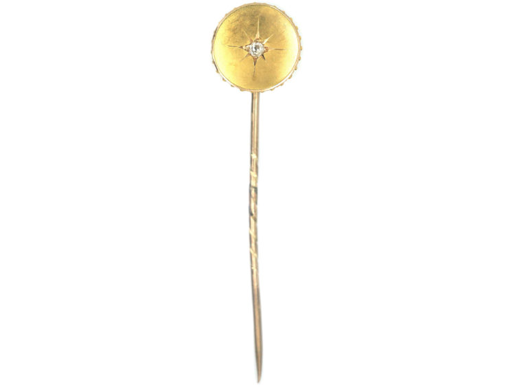 Victorian 15ct Gold & Diamond Round Tie Pin