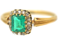 French 18ct Gold, Emerald & Rose Diamond Ring
