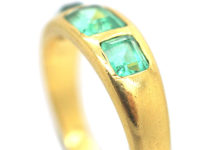 Victorian 18ct Gold, Three Stone Emerald Rub Over Set Ring