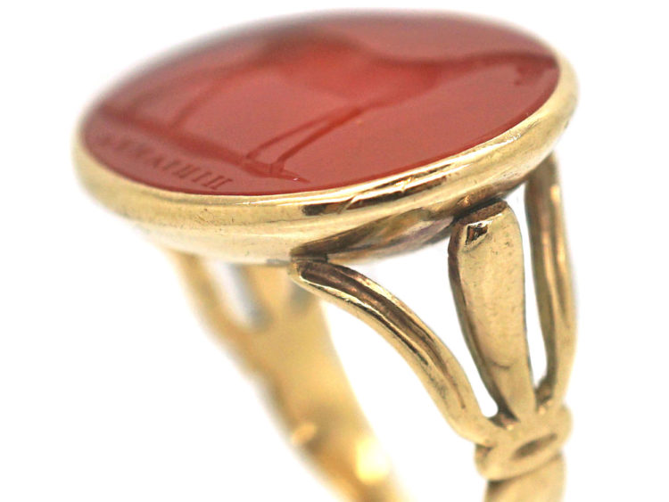 Georgian 18ct Gold & Carnelian Ring with Intaglio of Racehorse