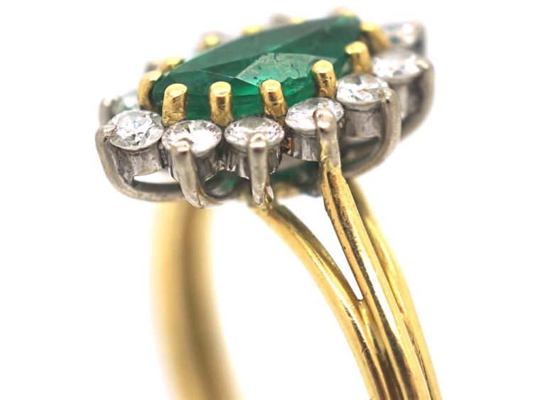 18t White & Yellow Gold Emerald & Diamond Marquise Ring