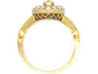 Victorian 18ct Gold, Blue Enamel, Natural Split Pearls & Diamond Navette Shaped Ring
