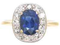 Art Deco 18ct Gold & Platinum, Sapphire & Diamond Cluster Ring
