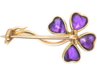 Edwardian 15ct Gold Amethyst & Natural Pearl Four Leaf Clover Brooch