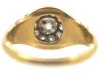Victorian 18ct Gold & Diamond Cluster Ring with Black Enamel