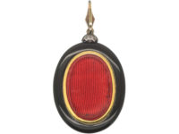 Victorian Onyx & Diamond Oval Pendant with Glazed Locket on Reverse