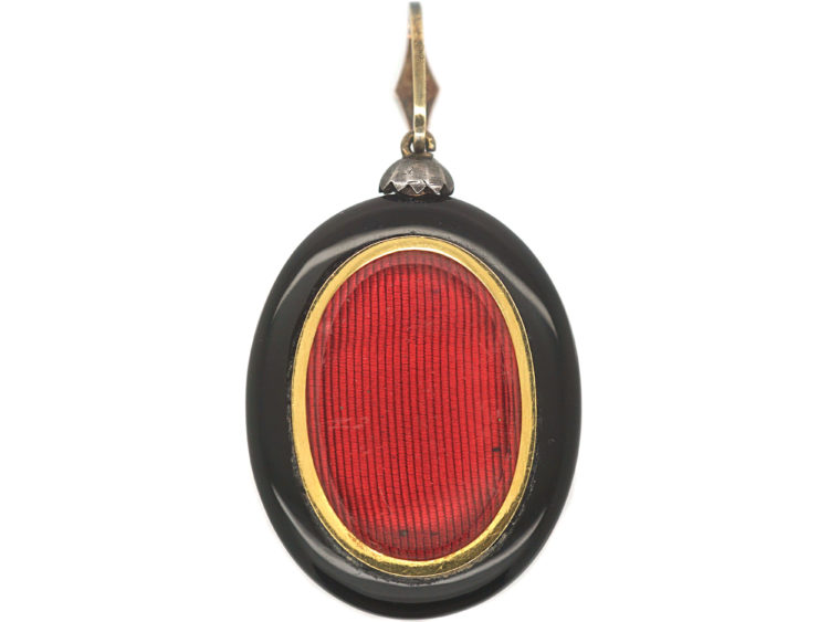 Victorian Onyx & Diamond Oval Pendant with Glazed Locket on Reverse