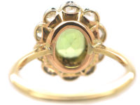 Edwardian 18ct Gold & Platinum, Peridot & Rose Diamond Cluster Ring