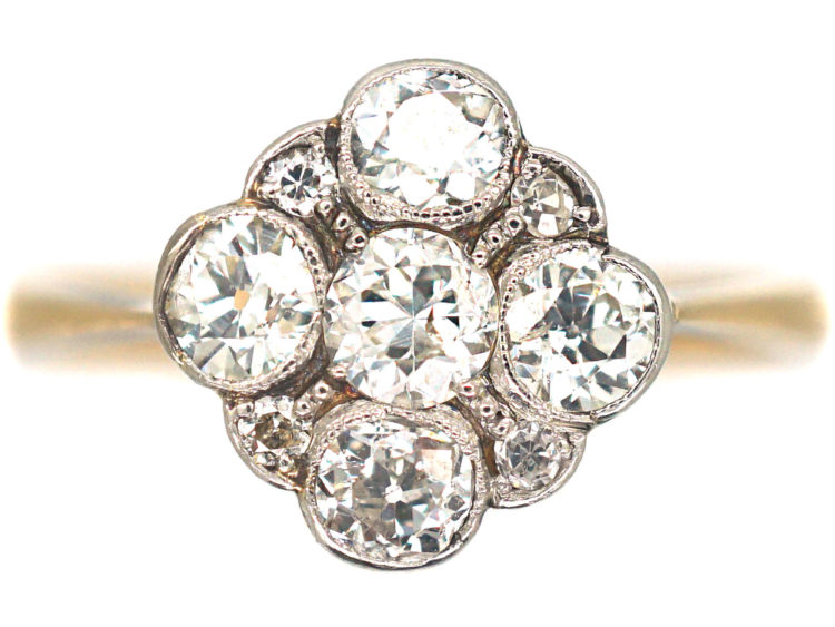 Edwardian 18ct Gold & Platinum Diamond Cluster Ring
