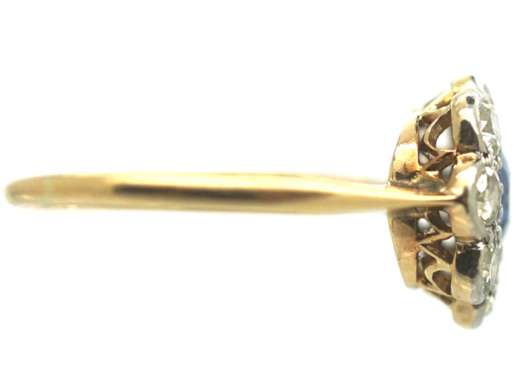 Edwardian 18ct Gold & Platinum Sapphire & Diamond Cluster Ring