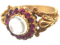 Georgian 18ct Gold Cabochon Moonstone & Ruby Ring
