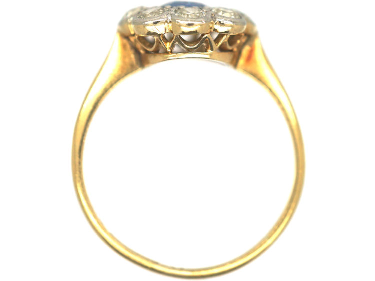 Edwardian 18ct Gold & Platinum Sapphire & Diamond Cluster Ring