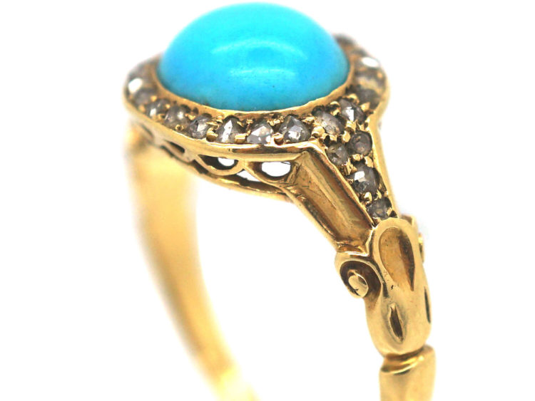 Victorian 18ct Gold, Turquoise & Rose Diamond Ring