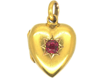 Edwardian 15ct Gold & Ruby Heart Shaped Locket