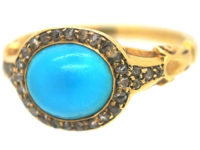 Victorian 18ct Gold, Turquoise & Rose Diamond Ring