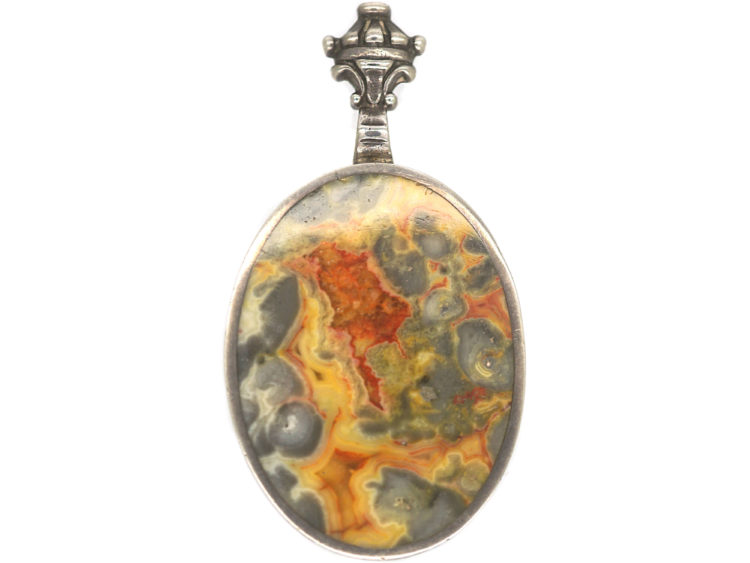 Silver Double Sided Queen's Silver Jubilee Pendant With Tiger's Eye & Agate