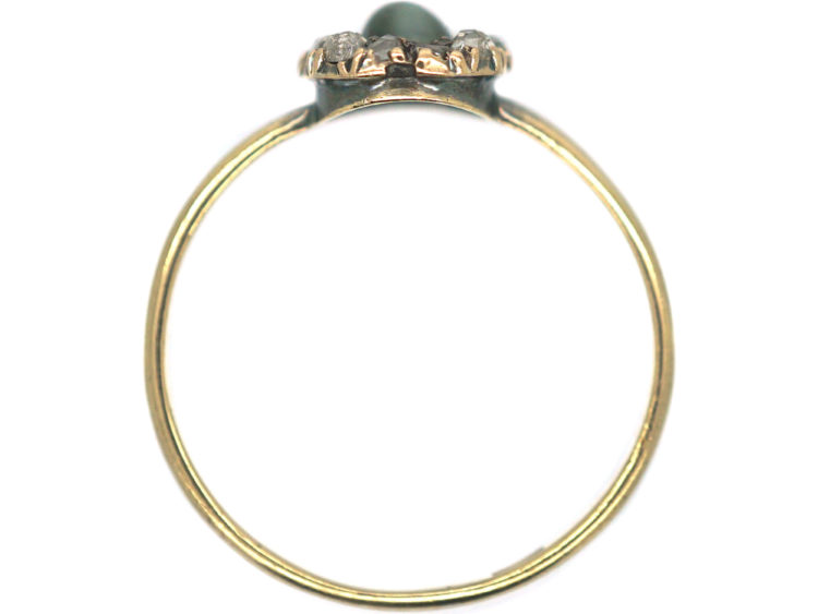 Edwardian 18ct Gold, Cat's Eye Chrysoberyl & Rose Diamond Cluster Ring
