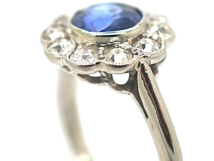 Edwardian Platinum, Sapphire & Diamond Cluster Ring
