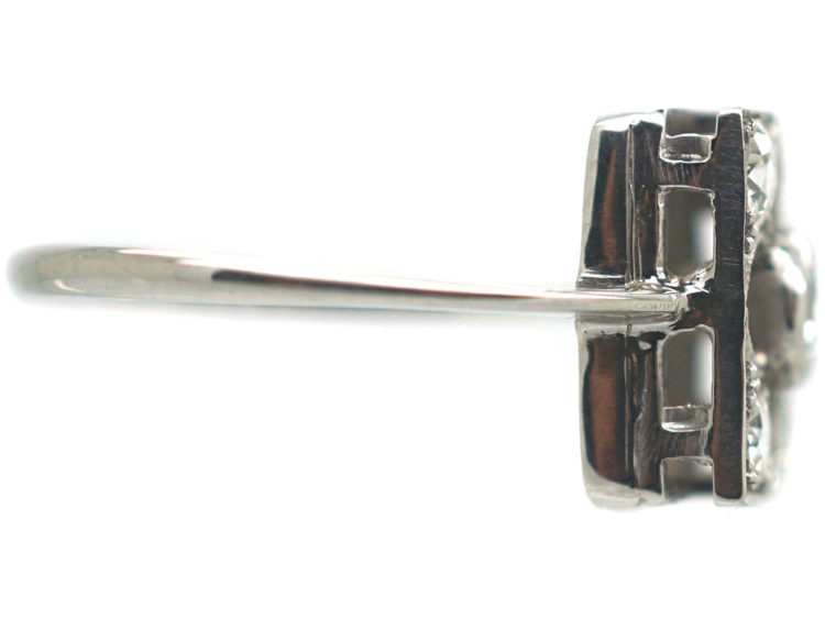 Art Deco 18ct White Gold Gothic Design Ring set with Diamonds