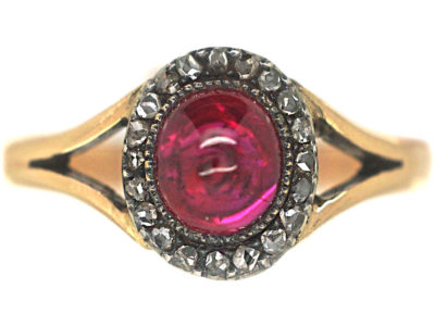 Edwardian 18ct Gold, Ruby & Rose Diamond Cluster Ring