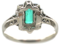 Art Deco Platinum, Emerald & Diamond Rectangular Cluster Ring