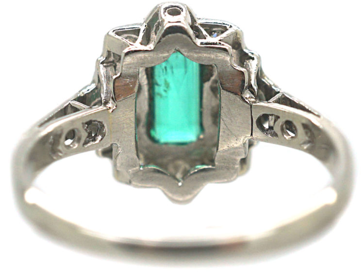 Art Deco Platinum, Emerald & Diamond Rectangular Cluster Ring
