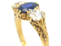 Victorian 18ct Gold, Sapphire & Diamond Three Stone Ring