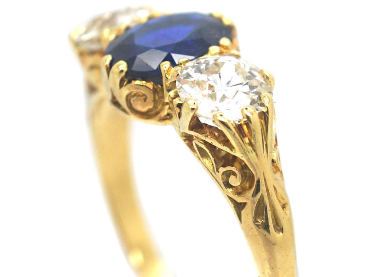 Victorian 18ct Gold, Sapphire & Diamond Three Stone Ring