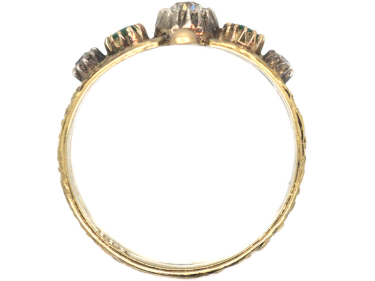 Victorian 18ct Gold Ring set with Emerald & Diamonds