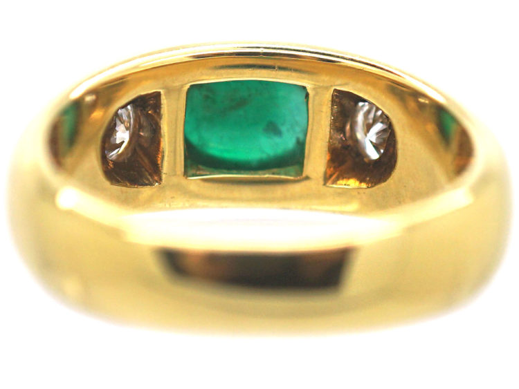 18ct Gold Cabochon Emerald & Diamond Rub Over Ring