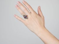 Art Nouveau Austrian 14ct Gold, Ruby Sapphire & Rose Diamond Floral Ring
