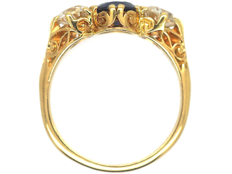 Victorian 18ct Gold, Sapphire & Diamond Three Stone Ring