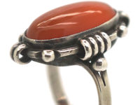 Art Deco Silver & Oval Carnelian Ring