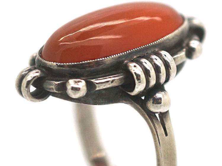 Art Deco Silver & Oval Carnelian Ring