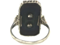 Art Deco Silver, Marcasite & Onyx Rectangular Ring