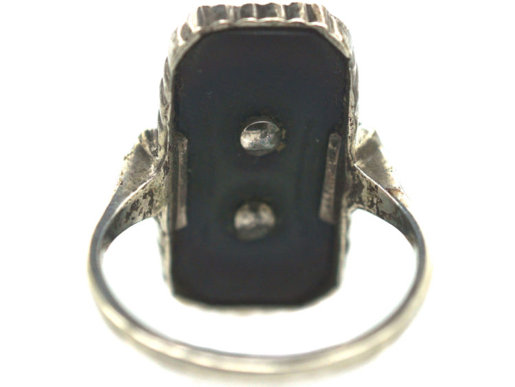 Art Deco Silver, Marcasite & Onyx Rectangular Ring