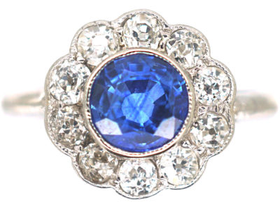 Edwardian Platinum, Sapphire & Diamond Cluster Ring