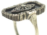 Art Deco Silver, Marcasite & Onyx Rectangular Ring