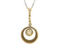 Art Deco 18ct Gold & Platinum, Diamond & Black Enamel Pendant