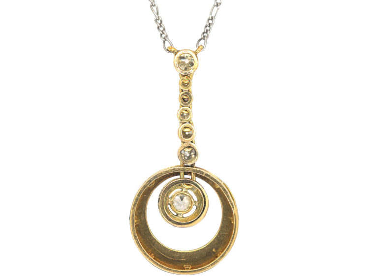 Art Deco 18ct Gold & Platinum, Diamond & Black Enamel Pendant