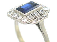 Art Deco Platinum, Sapphire & Diamond Rectangular Ring