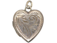 Silver Heart Shaped Locket with Engraved leaf Motif