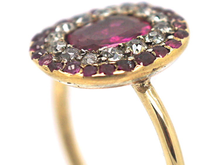 Georgian Ruby & Diamond Oval Cluster Ring