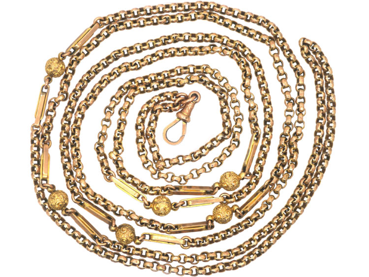 Victorian 9ct Gold Ornate Long Guard Chain