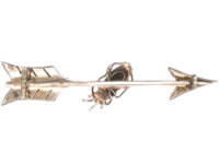 Victorian Silver & Natural Split Pearl Arrow Brooch with Cat's Eye Chrysoberyl Bug